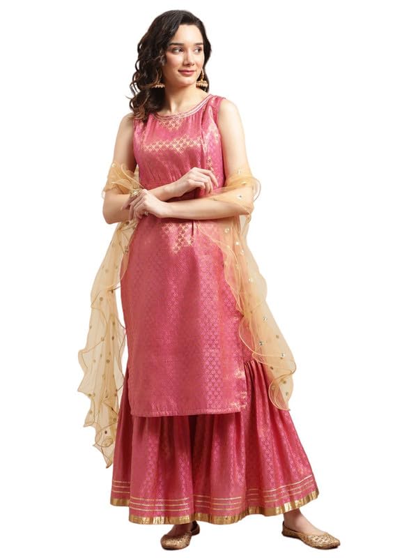 Varanga Women's Silk Blend Regular Kurta Set (Nv_Vskd2114_Pink