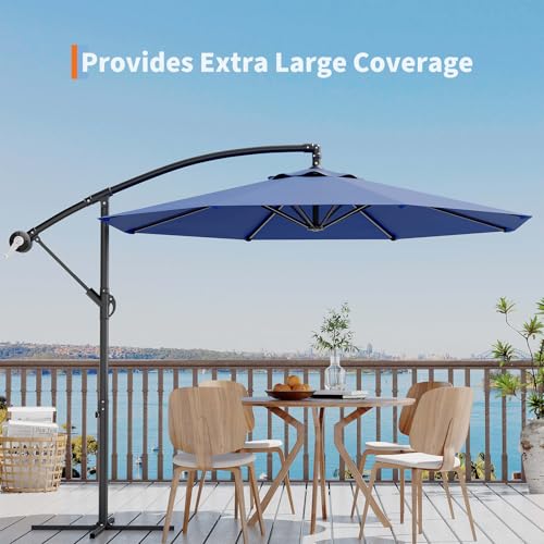 10FT Cantilever Umbrella outdoor patio, Offset Patio Umbrella with Easy Lift & Tilt Adjustment, UV Protection Fade Resistant for Deck, Pool, Garden, Navy Blue