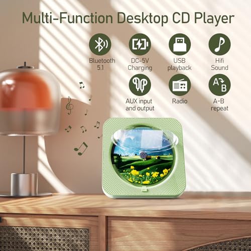 Image of MICOCIOUS Portable CD Player With Bluetooth, Remote Control, Timer, Built-in Dual Speakers, LED Display, FM Radio - Home Audio Boombox