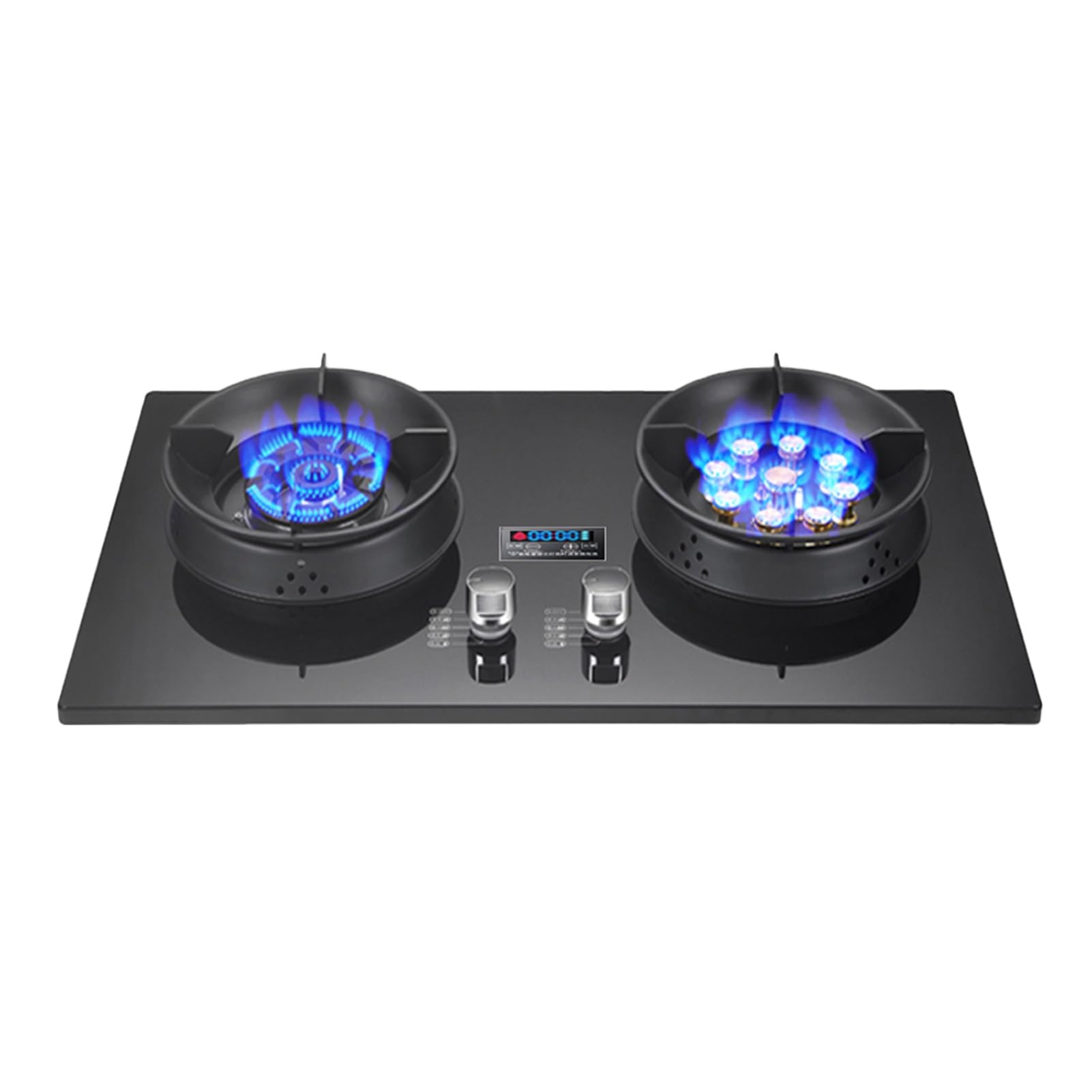 Cuisinière À Gaz 2 Brûleurs, Table De Cuisson En Cuivre Moulé En Verre Trempé Noir, Table De Cuisson À Conversion GN/GPL, Avec Protection Contre L'extinction Et Minuterie, 4,8 KW/5,2 KW(NG)