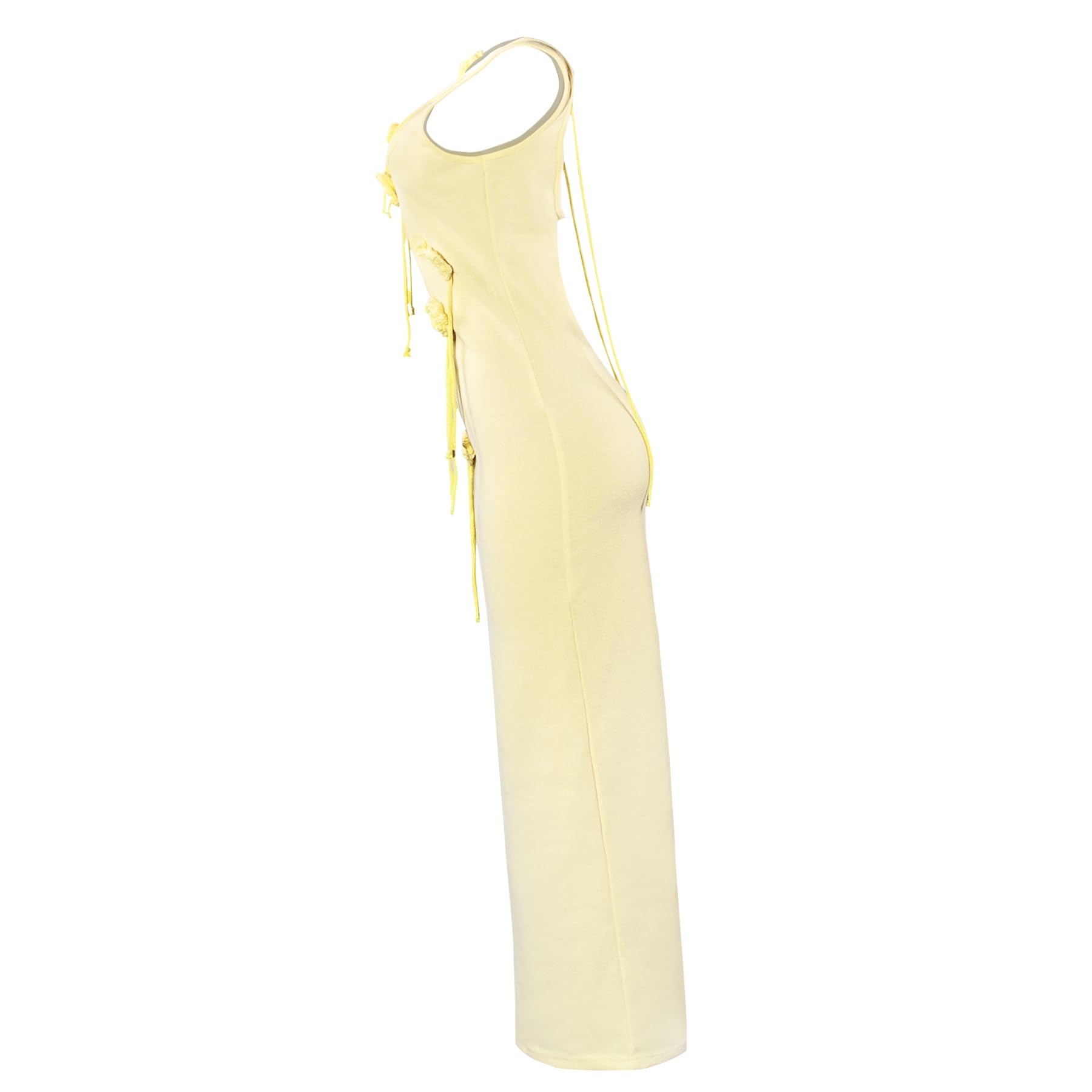 Maxi abito sexy da donna all'uncinetto con fiore 3D con nappe sul retro e spacco sul retro, per l'estate e la spiaggia, con schiena scoperta