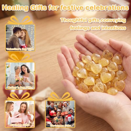 Image of QINJIEJIE 20 PCS Citrine Heart Crystal Yellow Healing Crystals Natural Cute Stones Pocket Healing Palm Love Bulk Set Wholesale Reiki Energy Balancing Meditation Mother's Day Gift