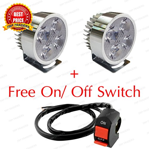 TRP TRADERS 2 Pcs 4 LED 12W Light/Driving FOG Spot DRL Lamp Bikes & Cars +Free On/Off Switch