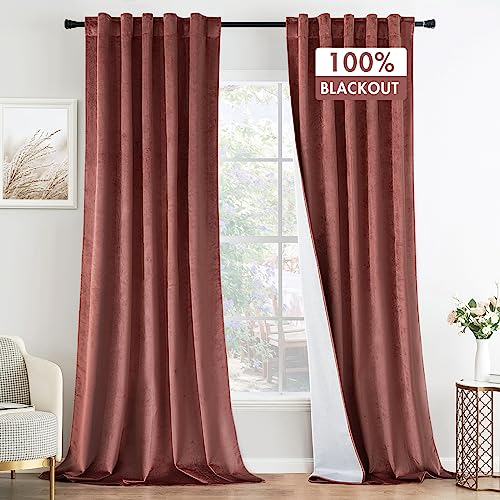 Image of MIULEE 100% Blackout Velvet Curtains 84 Inches Long Dusty Rose Pink Luxury Window Drapes for Bedroom Back Tab Rod Pocket Full Room Darkening Thermal Insulated Noise Reducing 2 Panels, W52 x L84