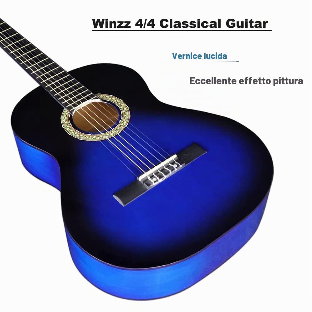 Winzz Chitarra Classica 4/4 39 Pollici Corde in Nylon per Adulti Bambini Bluburst