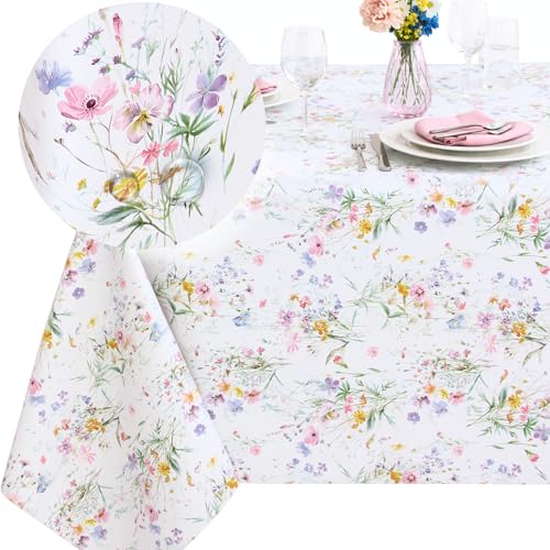 KP HOME Nappe Fleurie Toile Cirée Rectangulaire 200 x 140 cm Imperméable et Essuyable Nappe Plastique PVC et Fleurs de Printemps - Vinyle Protection de Table...