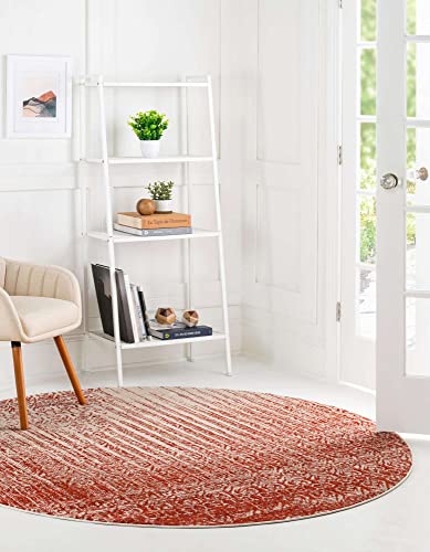 Image of Unique Loom Del Mar Collection Area Rug - Jennifer (4' 1 inch Round, Red / Beige)