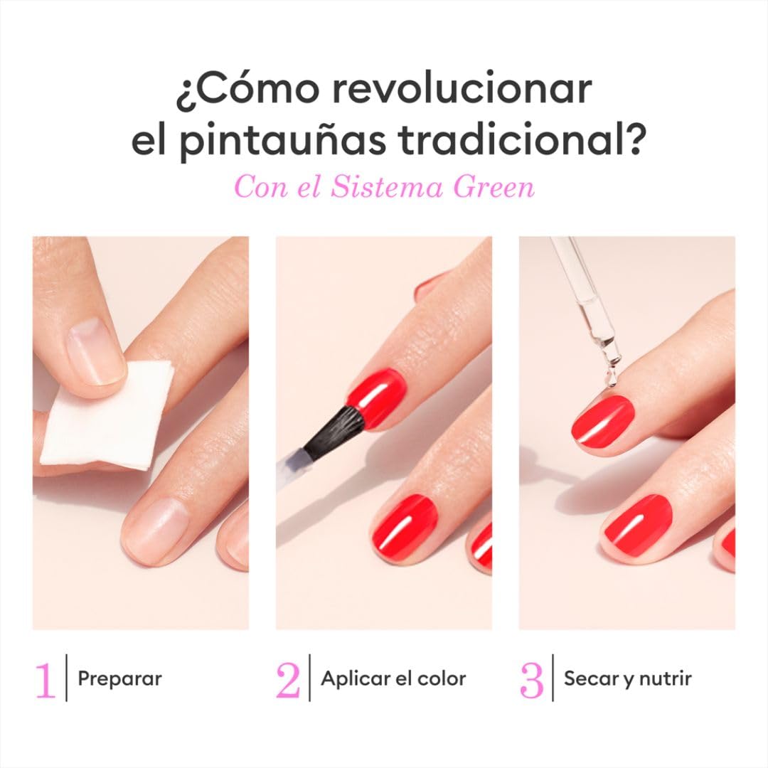 Manucurist Sistema Green™ Rosa (Hortencia) - Kit Pintauñas Profesional Secado Exprés: 1 Desengrasante, 1 Base Coat, 1 Esmalte Uñas Rosa, 1 Top Coat, Gotas Secantes - Regalos Originales para Mujer
