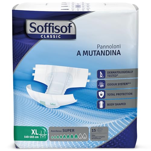 Soffisof Classic Pañales Adultos Super L - 30x Pañales para Adultos Hasta 8 Gotas - 2 Paquetes de 15 Protecciones Incontinencia Hombre y Mujer