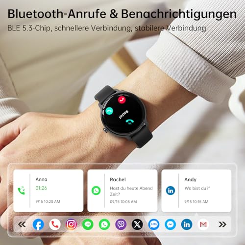 Smartwatch Herren Damen Rund, 1.27" AMOLED Smart Watch mit Telefonfunktion, Fitnessuhr Herren mit Pulsuhr Schlafmonitor Schrittzähler… – Ansicht 2