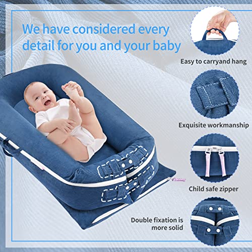 Image of Corduroy Baby Lounger Cover for Dockatot Deluxe + | 100% Cotton Hypoallergenic Newborn Premium Quality Spare Cover(Cover Only) (Blue)