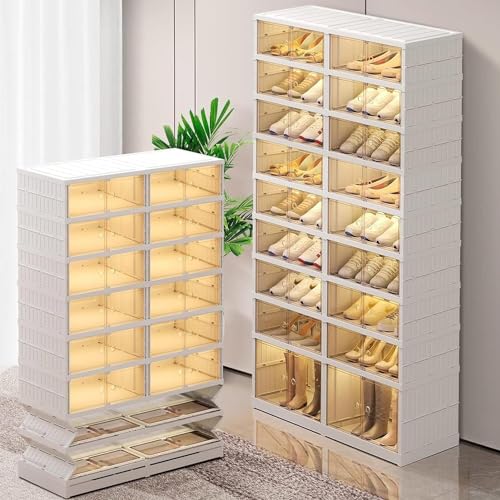 Zapatero plegable de 9 niveles para armario con capacidad para 18-36 pares, diseño apilable con cubiertas magnéticas transparentes, ideal para soluciones de almacenamiento en la entrada