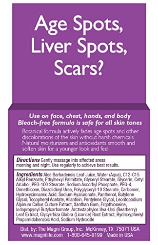 Image of MagniLife Dark Spot Care, 2 oz, No Bleach Formula for Pigmentation, Liver Spots, Scars, Discoloration & Uneven Skin Tone, With Bearberry & Licorice Root Extract, For Face, Chest, Hands and Body