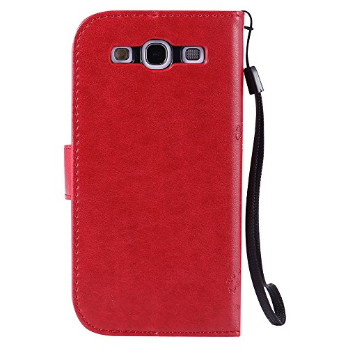 Galaxy S3 Case Leecoco Embossed Floral 3D Handmade Bling Crystal Diamonds Butterfly With Card Slots Magnetic Flip Stand Pu Leather Wallet Case For Samsung Galaxy S3 Wishing Tree Red #TOP1