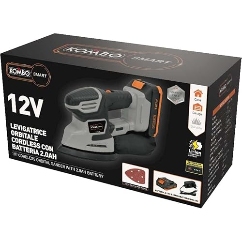KOMBO Smart – Lijadora orbital Delta 12 V con batería 2.0 Ah – Compacta, potente, ergonómica