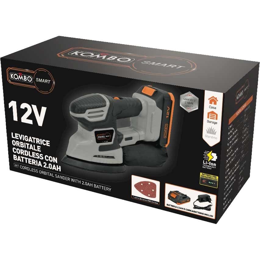 KOMBO SMART - Levigatrice Orbitale Delta 12V con Batteria 2.0Ah - Compatta, Potente, Ergonomica