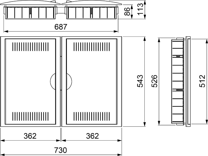 Solera 5504/2L - Conjunto 2 registros ref.5504, enlazados.blanco.Dimensión total 685x530x85.Rejilla disipador calor