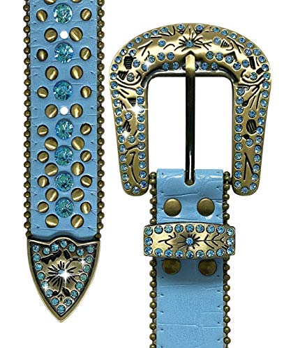 Women's Belts Rhinestone Belt Western Cowgirl Bling Studded Design Leather Belt 1-3/8"(35mm) wide3