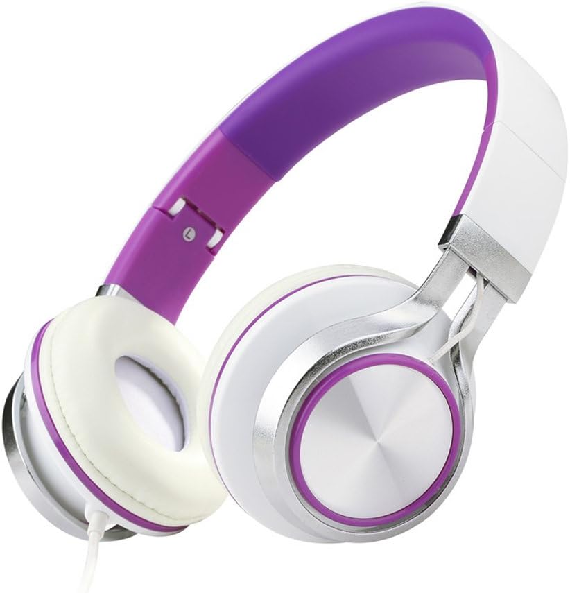ECOOPRO Lightweight Portable Adjustable Over Ear Stereo Earphone Headphones Headset for PC MP3 MP4 Tablet Most Smart Phones-Purple