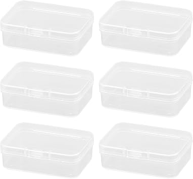 Rumyve 6Pcs Clear Plastic Storage Boxes with Lids - Mini Rectangular Containers for Beads, Business Cards, Pills, and Small Items6.5 * 4.5 * 2 cm