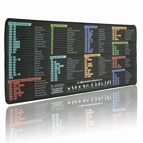 FL Studio Tapis de souris extra large avec boucles fruitées raccourcis en studio, bords cousus, base en caoutchouc antidérapant, pour ordinateurs portables (FL Studio)