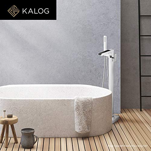 Kalog Waterfall Model Single Handle Freestanding Tub Filler Floor Mount Bathtub Faucet With Square Handheld Shower (Chrome-D) #TOP1