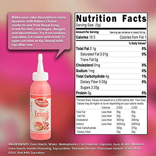 Pink Cookie Icing - Ready To Use Royal Icing For Cookies - Decorating Icing Squeeze Bottles With Piping Tube For Cookies, Cakes, Cupcakes And Treats - 3.7 Oz. - Baker’s Choice #TOP2