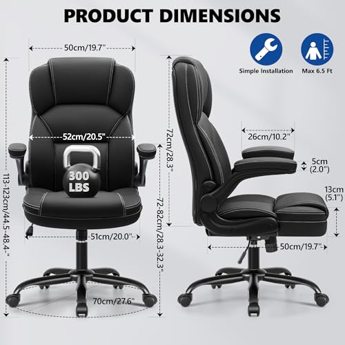 Image of PU Leather Office Chair, Ergonomic High-Back Desk Computer & Gaming Chair with Adjustable Height, Rolling Swivel & Flip-Up Armrests, Comfy Padded Seat for Home Office-Black