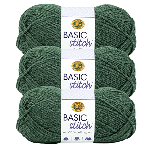 Image of Lion Brand Yarn Basic Stitch Anti-Pilling Yarn for Crocheting, Knitting, and Crafts, Pine Heather, 3 Pack