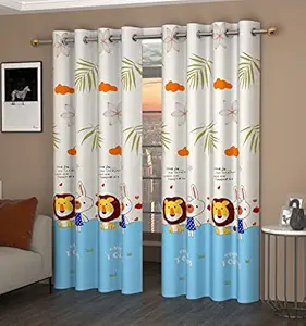 HOMECRUST Polycotton Curtains for Windows//Living Room Set of 2 Piece Printed Curtains (5 feet, White, 2 pcs)