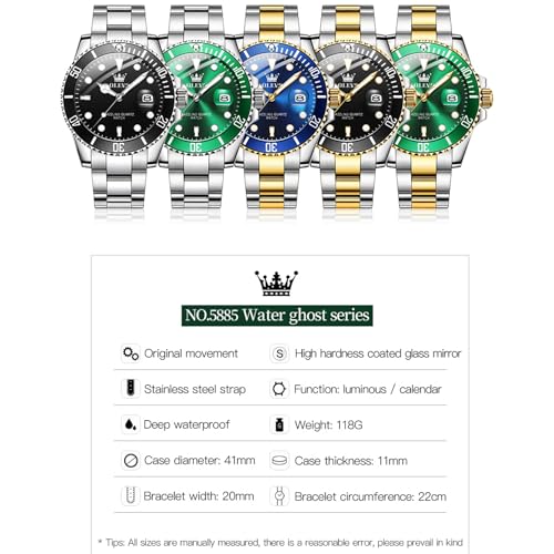 Image of OLEVS Watch for Men Diamond Business Dress Analog Quartz Stainless Steel Waterproof Luminous Date Two Tone Luxury Casual Wrist Watch