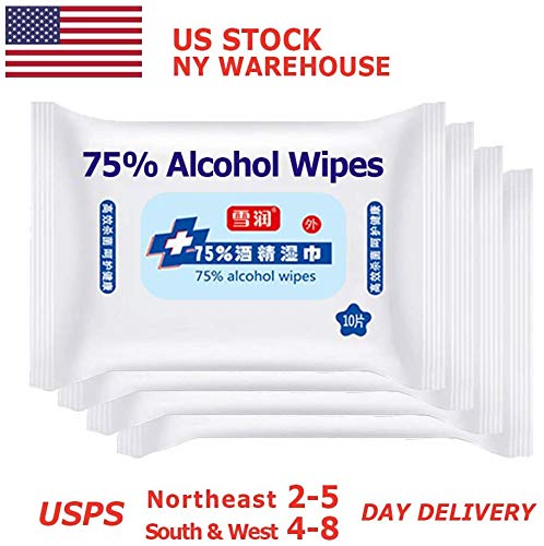 75% Alcohol Wipes Disposable (4 Packs x 10 Wipes) Cleaning Wipes Hand Sanitizer Wipes for Phone, Keyboard, Toy, Refrigerator, Ship from US Warehouse