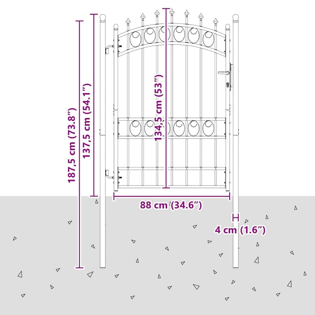 Brama ogrodowa EMMEN 170 x 100 cm ze stali malowanej proszkowo – stabilna metalowa brama do ogrodu i na taras ze słupkami i zamkiem