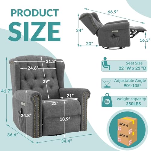 Sillón reclinable giratorio gris con masaje miniatura 2