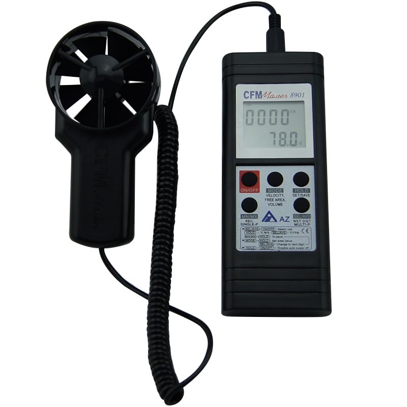 AZ8901 Digital Air Flow Meter Temperature 1M Cable Fan Anemometer FPM CFM Wind Speed Tester Air Velocity Meter 0.4~35 m/s