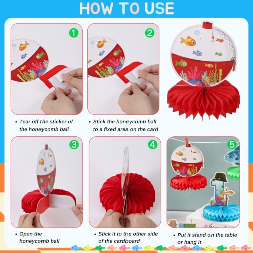 Image of 9pcs Ofishally One Table Centerpieces for First Birthday Party Decorations Gone Fishing Honeycomb Centerpieces for Boys 1st Birthday Table Topper Sign Decors O Fishally Baby Shower Party Supplies