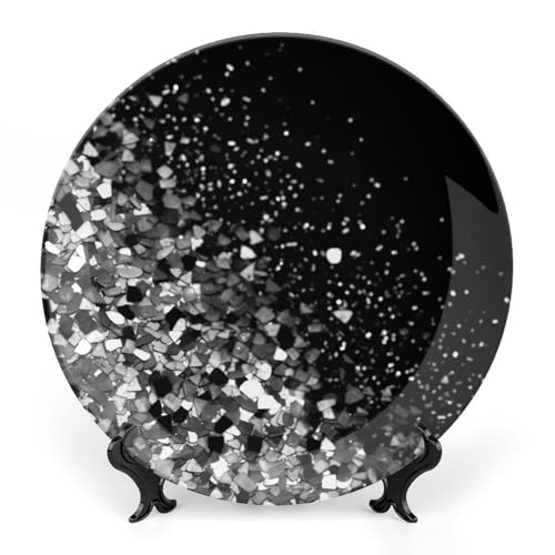 Plato decorativo blanco con glitter y soporte 7 pulgadas miniatura 1
