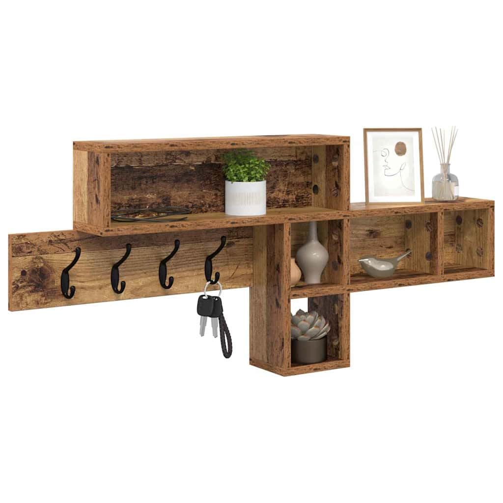 Porte-Manteau Mural avec Étagère Bois Ancien 100x12x43,5 cm