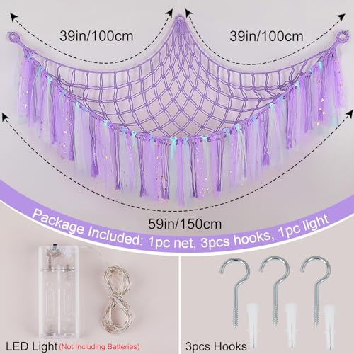 Image of FIOBEE Stuffed Animals Net LED Light Toy Hammock for Kids Bedroom Storage | Stuffed Animals Storage Organizer, Girls Room Decor, Teddy Bear Holder, Space Saving, for Kids Nursery Bedroom Playroom