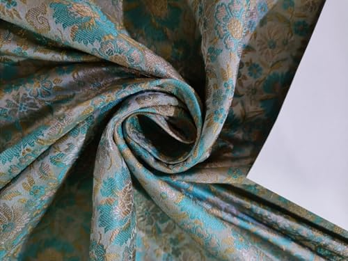 Tissu brocart de soie bleu rigide pour donner du volume à vos robes BRO895