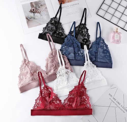 Image of Womens Bra No Underwire Lace Unlined Demi Triangle Bralettes