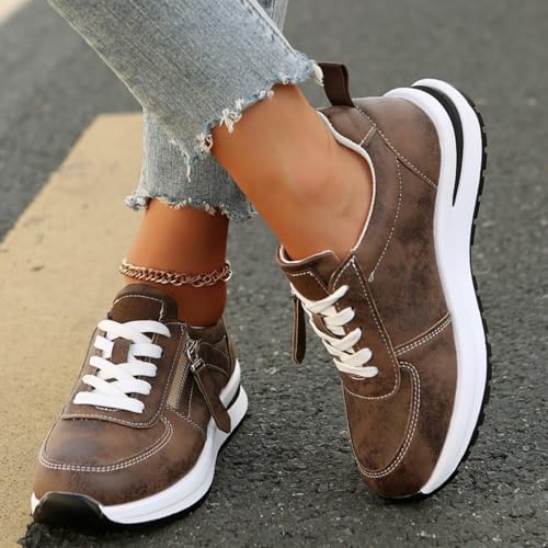 Women's Zipper Platform Tennis Shoes Wedge Sneakers Fashion Canvas Casual Hidden Heel Slip On Sneaker Non Side Low-Top Lace-Up Solid Color with Comfortable Lightweight Walking4