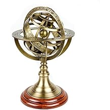 Antique Vintage Zodiac Armillary Brass Sphere Globe Wooden Display | Pirates Antique Ship Decor | Nagina International Medium, Antique Brass