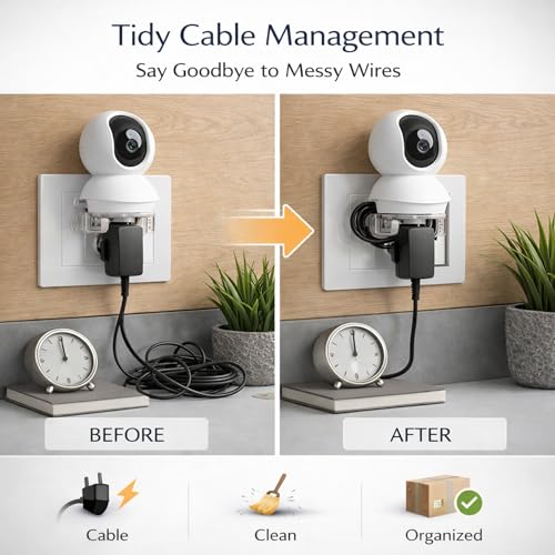 Image of Smart Security Camera Mount with Plug Holder, No Drill Wall Outlet Mount Stand for Indoor CCTV Cameras, Cable Management, Secure Plug-in Holder for Home, Office & Entryway
