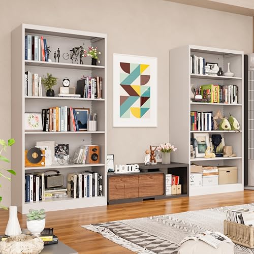 Image of VASAAOSD 66 inch Tall Metal Bookcase, 5 Shelf White Bookcase with Adjustable Shelves, Large Bookshelves and Bookcases, Modern Book Shelf Storage Organizer for Living Room, Home Office, Library