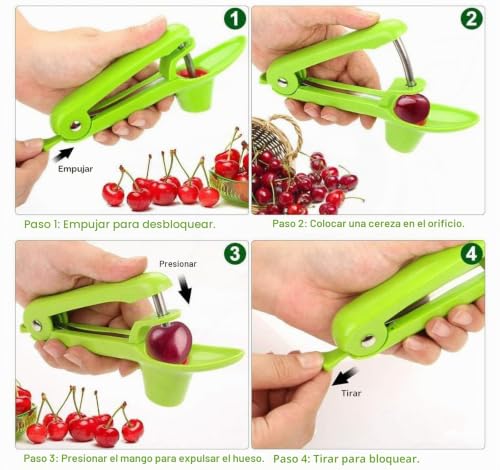 Miniatura 5 de Saca Huesos De Cerezas, Deshuesador De Cerezas, Ddeshuesador De Cerezas Y Aceitunas Con Copa Del Soporte De Silicona Suave Y Polo De Acero Inoxidable, Para Hacer Mermeladas Y Gelatina