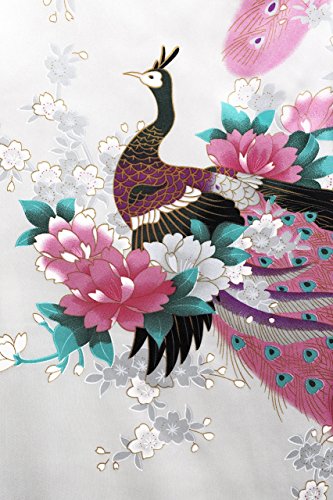 Image of BABEYOND Women's Kimono Robe Long Satin Robes with Peacock and Blossoms Printed Kimono Nightgown