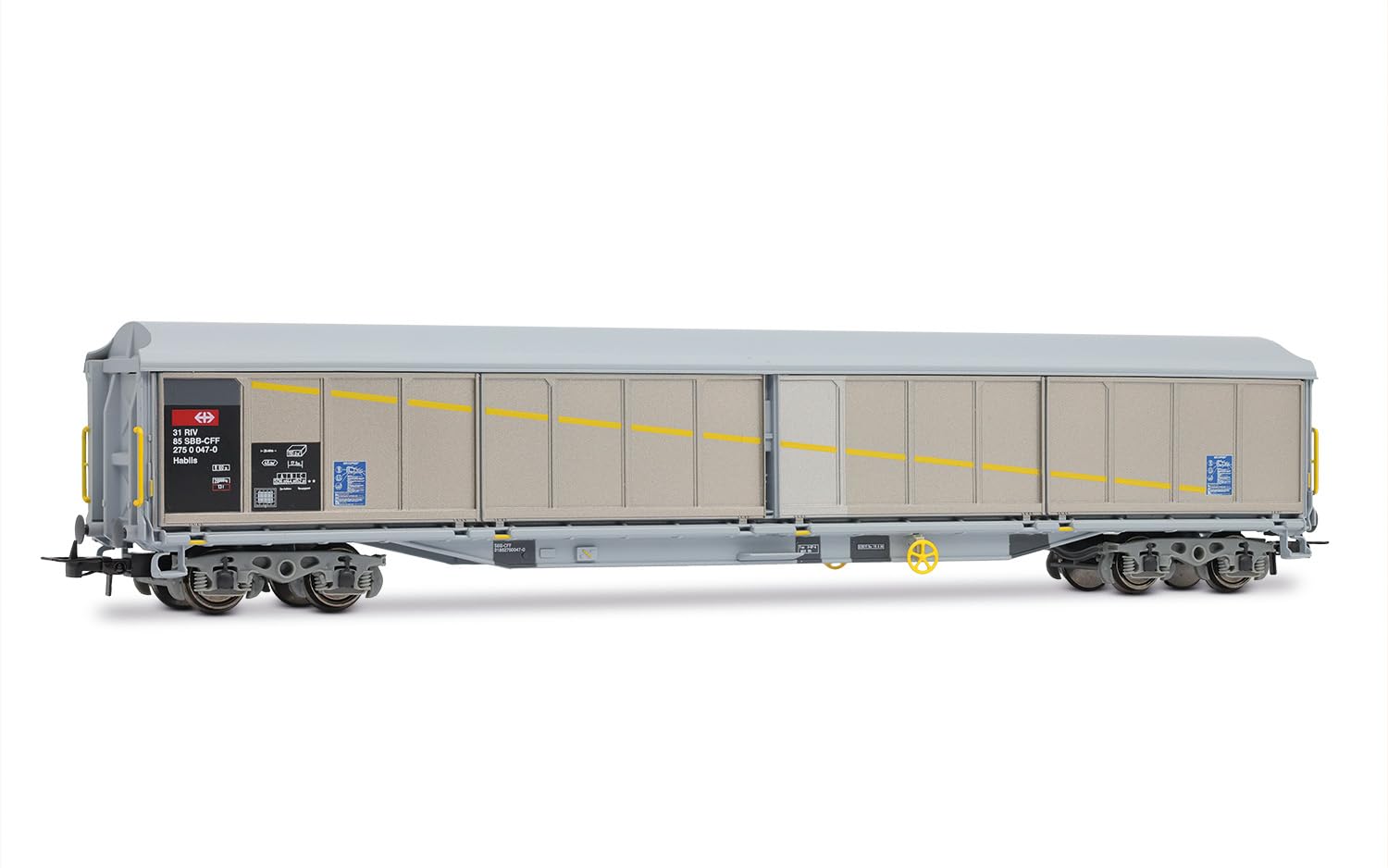 Rivarossi HR6650 SBB, confezione da 2 carri a 4 assi con pareti scorrevoli Habils, con toppe, ep. V