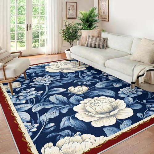 Tapis de sol antidérapant et lavable bleu pour chambre et salon