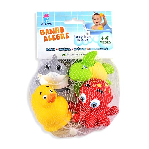 Banho Brinquedo Kit Infantil Borracha Beb&ecirc; Bichinhos 4 Pe&ccedil;as Baby Sem BPA